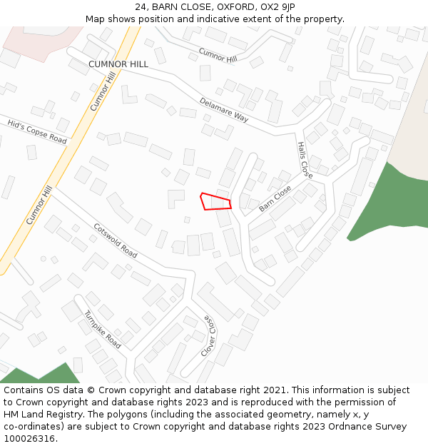 24, BARN CLOSE, OXFORD, OX2 9JP: Location map and indicative extent of plot