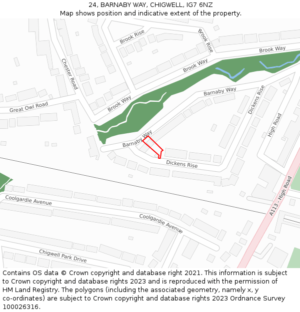 24, BARNABY WAY, CHIGWELL, IG7 6NZ: Location map and indicative extent of plot