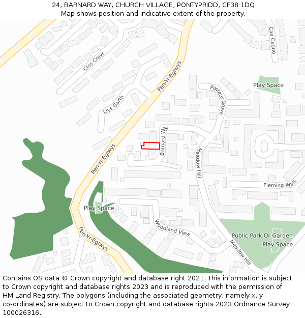 24, BARNARD WAY, CHURCH VILLAGE, PONTYPRIDD, CF38 1DQ: Location map and indicative extent of plot