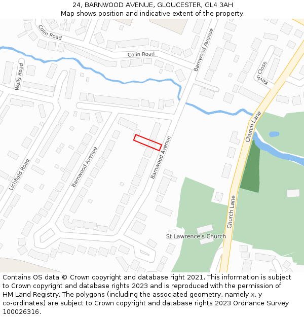 24, BARNWOOD AVENUE, GLOUCESTER, GL4 3AH: Location map and indicative extent of plot