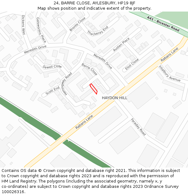 24, BARRIE CLOSE, AYLESBURY, HP19 8JF: Location map and indicative extent of plot