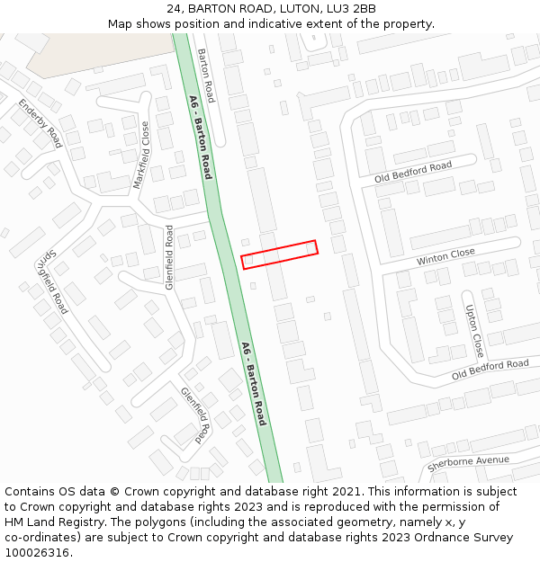 24, BARTON ROAD, LUTON, LU3 2BB: Location map and indicative extent of plot