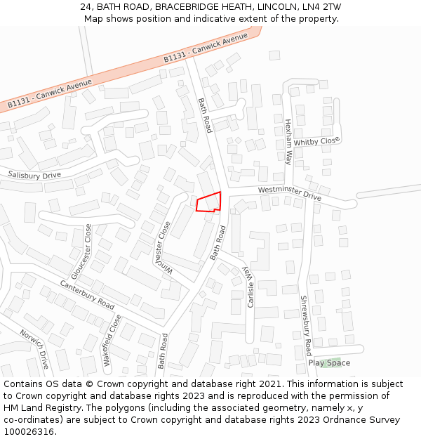 24, BATH ROAD, BRACEBRIDGE HEATH, LINCOLN, LN4 2TW: Location map and indicative extent of plot