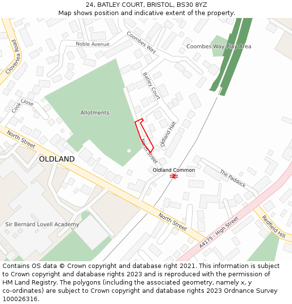 24, BATLEY COURT, BRISTOL, BS30 8YZ: Location map and indicative extent of plot