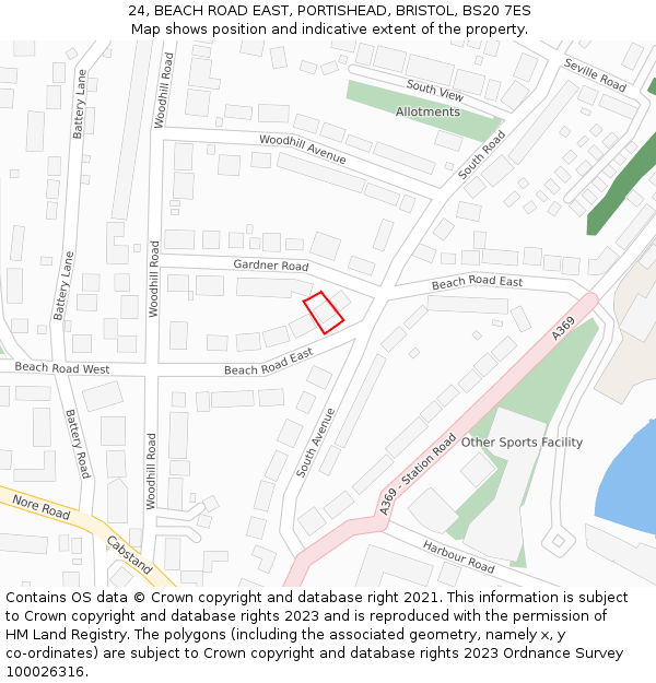 24, BEACH ROAD EAST, PORTISHEAD, BRISTOL, BS20 7ES: Location map and indicative extent of plot