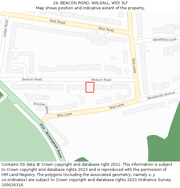 24, BEACON ROAD, WALSALL, WS5 3LF: Location map and indicative extent of plot