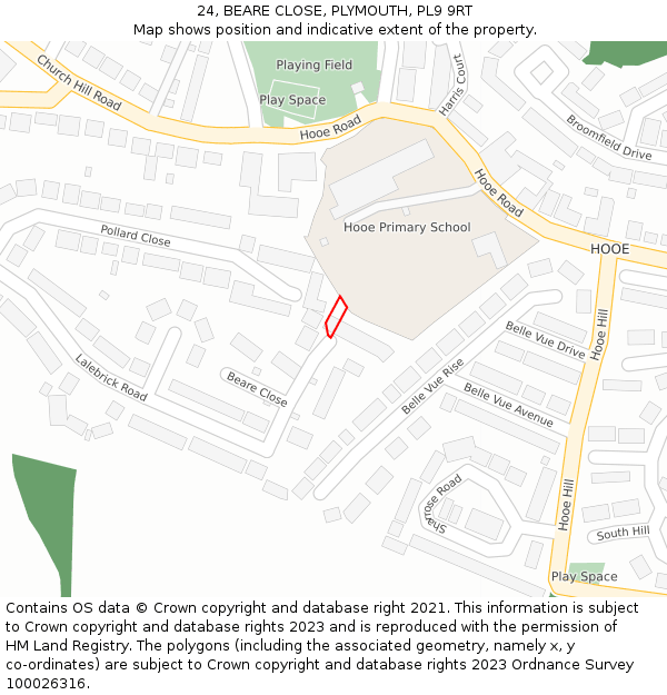 24, BEARE CLOSE, PLYMOUTH, PL9 9RT: Location map and indicative extent of plot