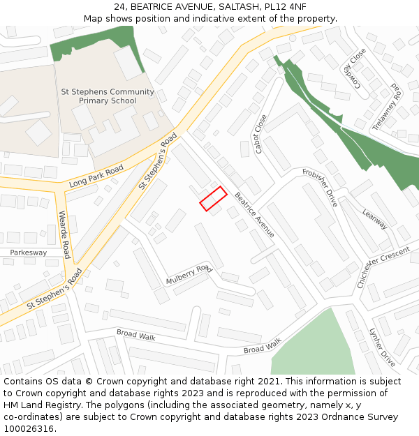 24, BEATRICE AVENUE, SALTASH, PL12 4NF: Location map and indicative extent of plot