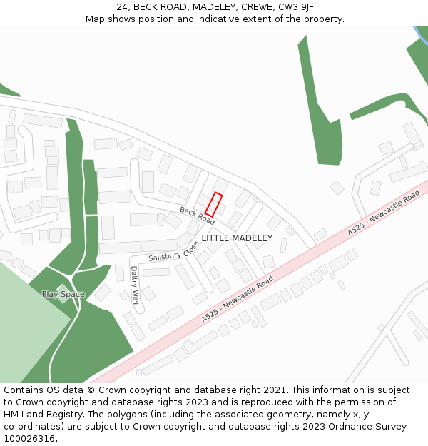 24, BECK ROAD, MADELEY, CREWE, CW3 9JF: Location map and indicative extent of plot