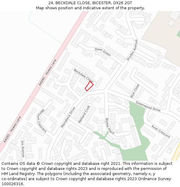 24, BECKDALE CLOSE, BICESTER, OX26 2GT: Location map and indicative extent of plot