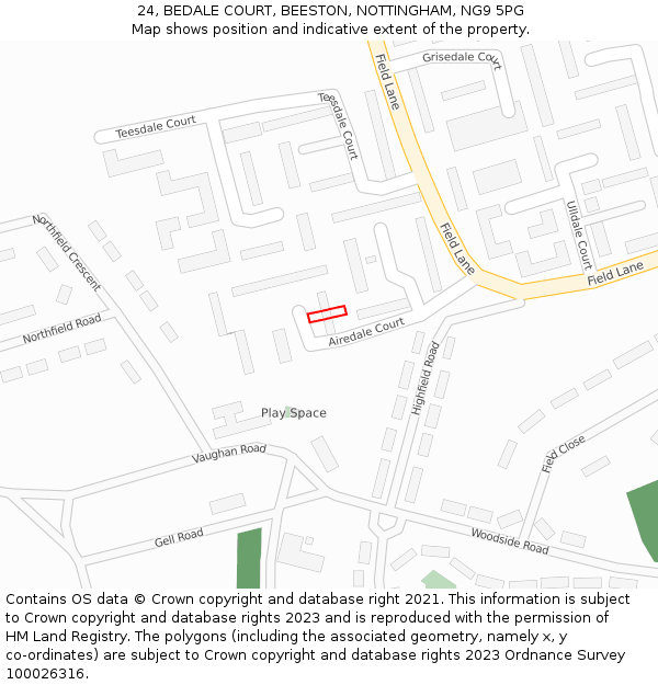 24, BEDALE COURT, BEESTON, NOTTINGHAM, NG9 5PG: Location map and indicative extent of plot