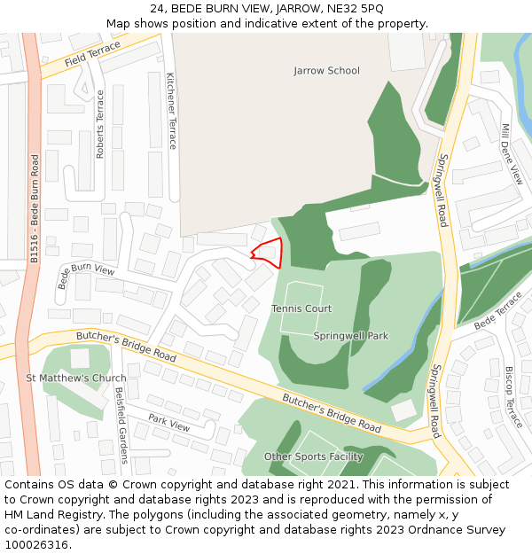 24, BEDE BURN VIEW, JARROW, NE32 5PQ: Location map and indicative extent of plot
