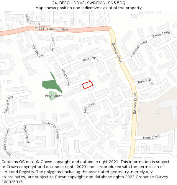 24, BEECH DRIVE, SWINDON, SN5 5DQ: Location map and indicative extent of plot