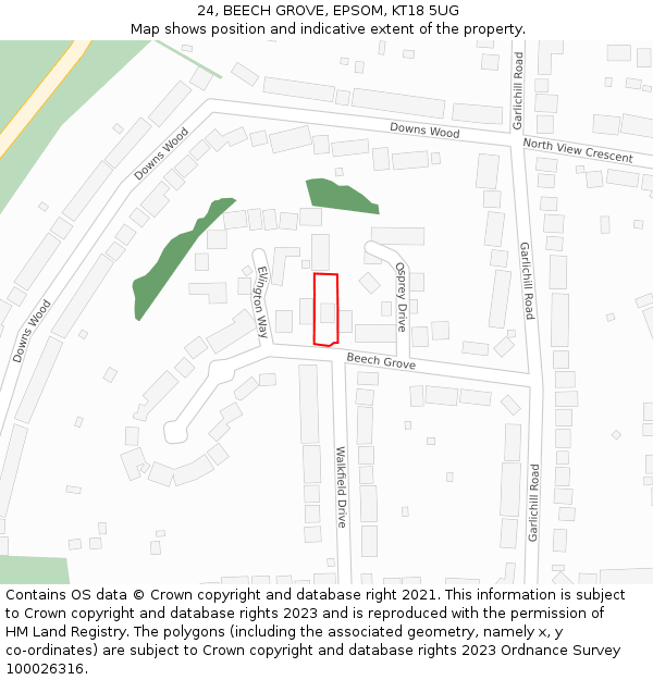 24, BEECH GROVE, EPSOM, KT18 5UG: Location map and indicative extent of plot