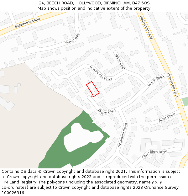 24, BEECH ROAD, HOLLYWOOD, BIRMINGHAM, B47 5QS: Location map and indicative extent of plot