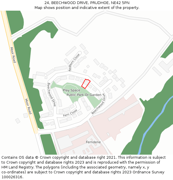 24, BEECHWOOD DRIVE, PRUDHOE, NE42 5PN: Location map and indicative extent of plot