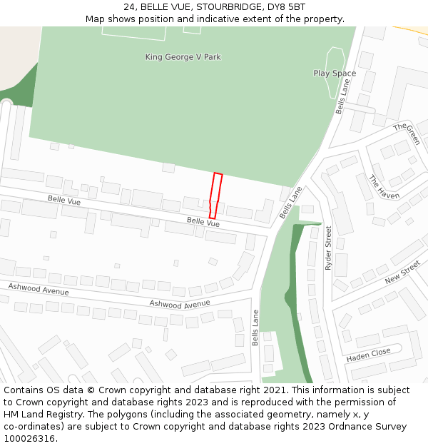 24, BELLE VUE, STOURBRIDGE, DY8 5BT: Location map and indicative extent of plot