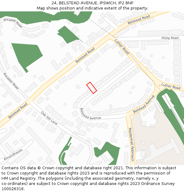 24, BELSTEAD AVENUE, IPSWICH, IP2 8NP: Location map and indicative extent of plot