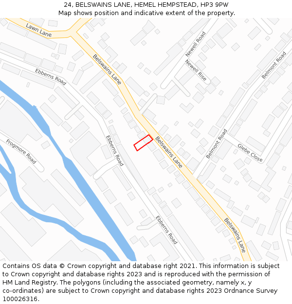 24, BELSWAINS LANE, HEMEL HEMPSTEAD, HP3 9PW: Location map and indicative extent of plot