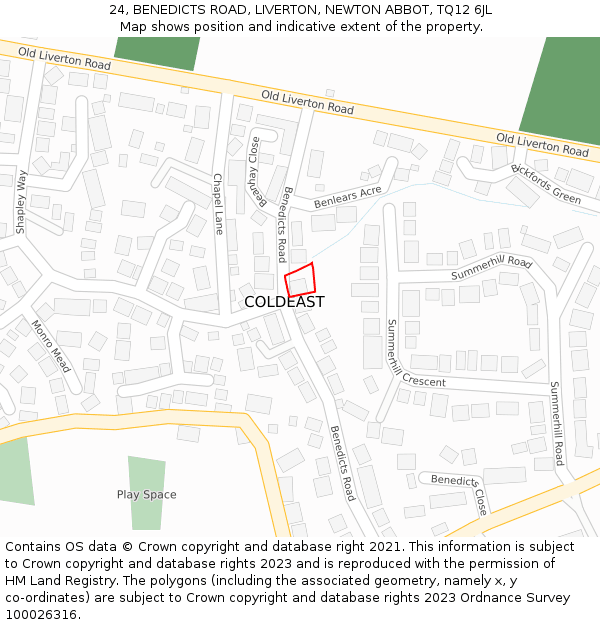 24, BENEDICTS ROAD, LIVERTON, NEWTON ABBOT, TQ12 6JL: Location map and indicative extent of plot
