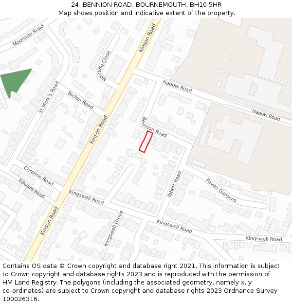 24, BENNION ROAD, BOURNEMOUTH, BH10 5HR: Location map and indicative extent of plot