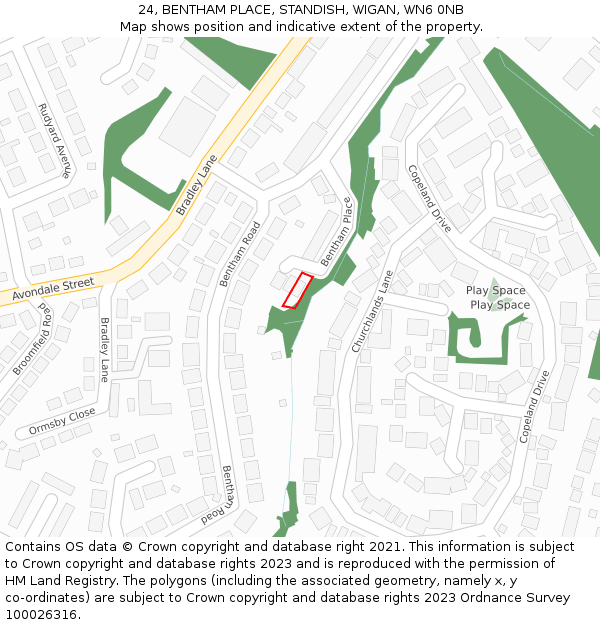 24, BENTHAM PLACE, STANDISH, WIGAN, WN6 0NB: Location map and indicative extent of plot