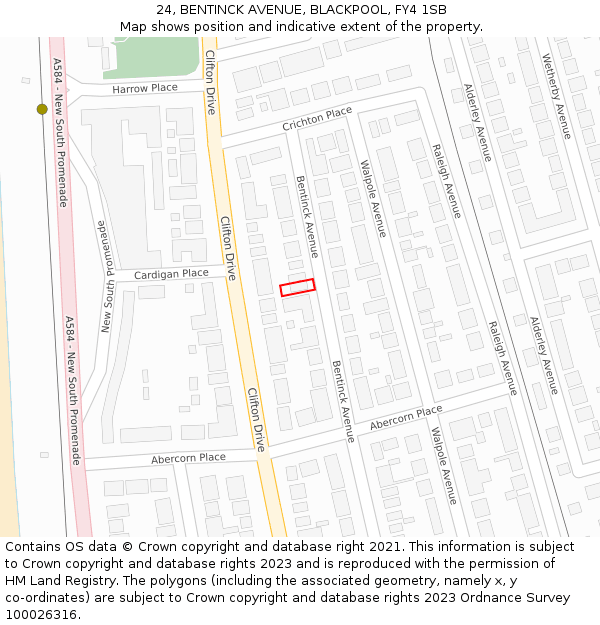 24, BENTINCK AVENUE, BLACKPOOL, FY4 1SB: Location map and indicative extent of plot