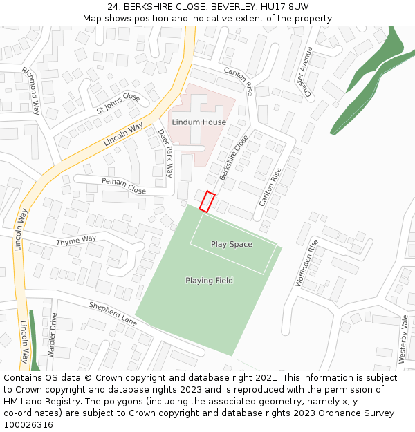 24, BERKSHIRE CLOSE, BEVERLEY, HU17 8UW: Location map and indicative extent of plot