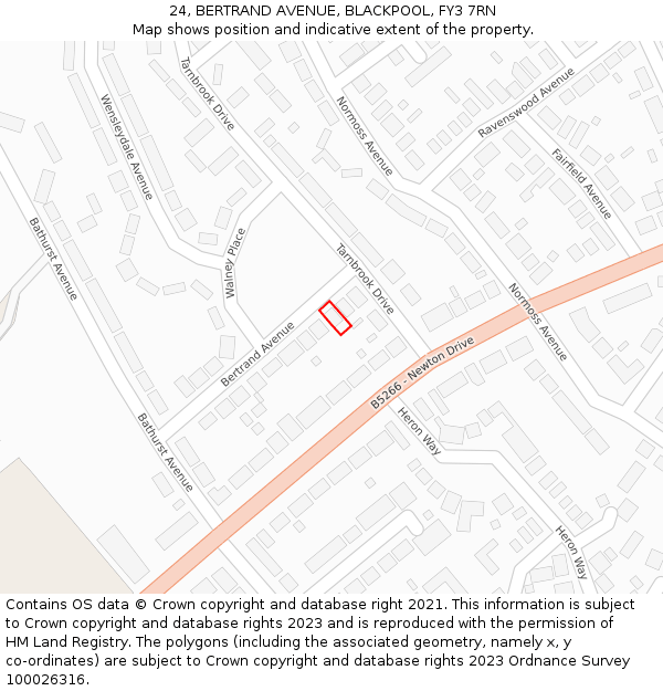 24, BERTRAND AVENUE, BLACKPOOL, FY3 7RN: Location map and indicative extent of plot