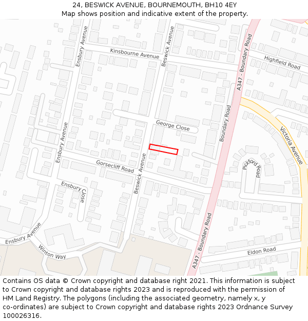 24, BESWICK AVENUE, BOURNEMOUTH, BH10 4EY: Location map and indicative extent of plot