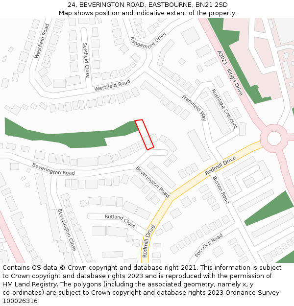 24, BEVERINGTON ROAD, EASTBOURNE, BN21 2SD: Location map and indicative extent of plot