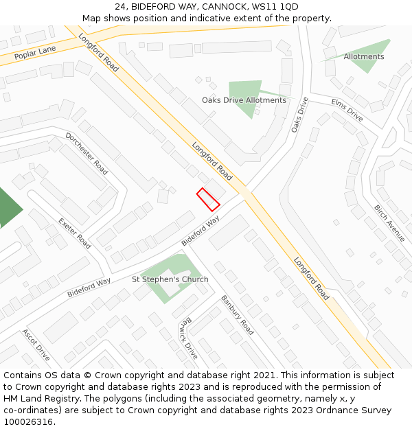 24, BIDEFORD WAY, CANNOCK, WS11 1QD: Location map and indicative extent of plot