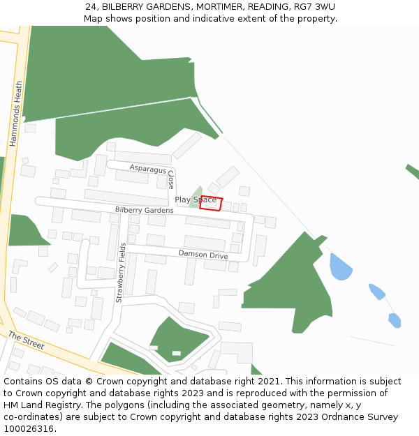 24, BILBERRY GARDENS, MORTIMER, READING, RG7 3WU: Location map and indicative extent of plot