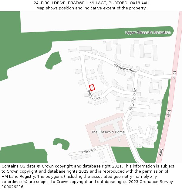 24, BIRCH DRIVE, BRADWELL VILLAGE, BURFORD, OX18 4XH: Location map and indicative extent of plot