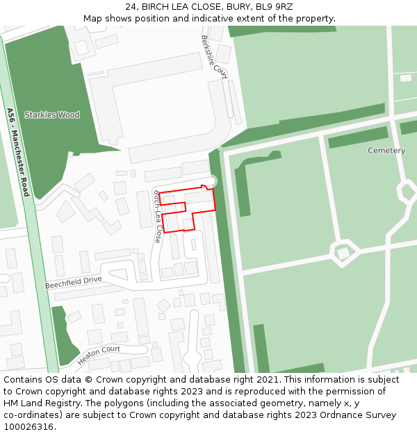 24, BIRCH LEA CLOSE, BURY, BL9 9RZ: Location map and indicative extent of plot