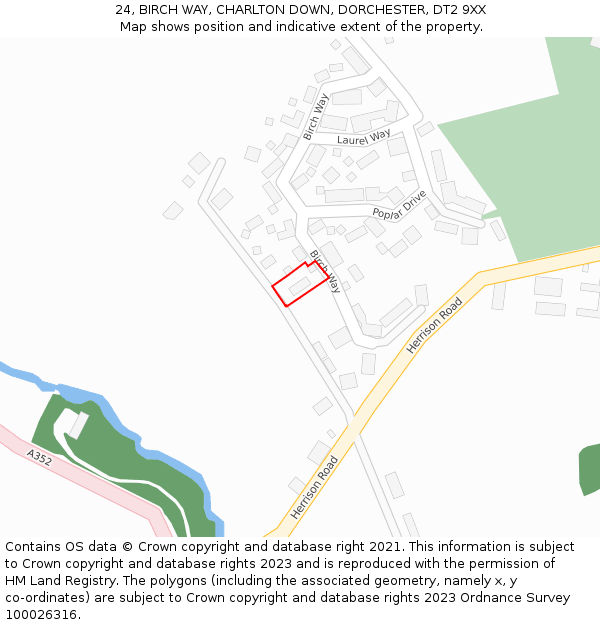 24, BIRCH WAY, CHARLTON DOWN, DORCHESTER, DT2 9XX: Location map and indicative extent of plot