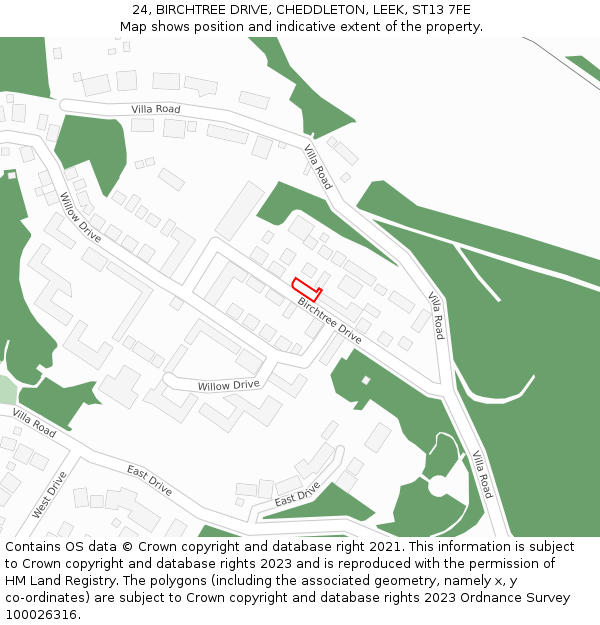 24, BIRCHTREE DRIVE, CHEDDLETON, LEEK, ST13 7FE: Location map and indicative extent of plot