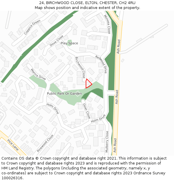 24, BIRCHWOOD CLOSE, ELTON, CHESTER, CH2 4RU: Location map and indicative extent of plot