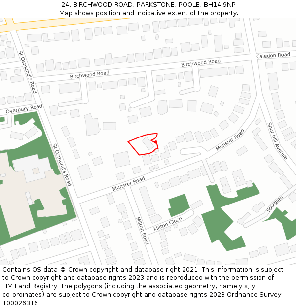 24, BIRCHWOOD ROAD, PARKSTONE, POOLE, BH14 9NP: Location map and indicative extent of plot