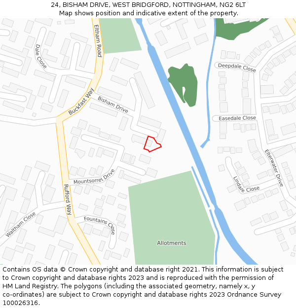 24, BISHAM DRIVE, WEST BRIDGFORD, NOTTINGHAM, NG2 6LT: Location map and indicative extent of plot