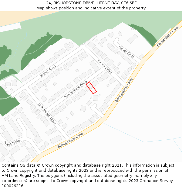 24, BISHOPSTONE DRIVE, HERNE BAY, CT6 6RE: Location map and indicative extent of plot