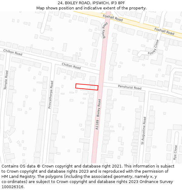 24, BIXLEY ROAD, IPSWICH, IP3 8PF: Location map and indicative extent of plot