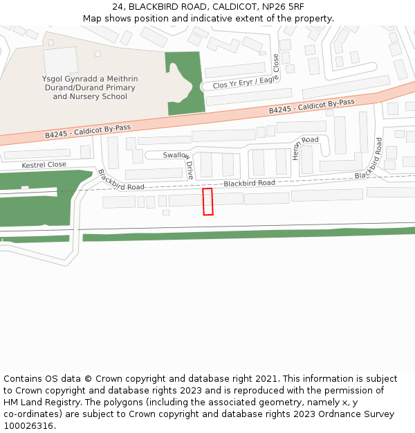 24, BLACKBIRD ROAD, CALDICOT, NP26 5RF: Location map and indicative extent of plot