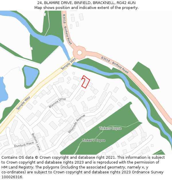 24, BLAMIRE DRIVE, BINFIELD, BRACKNELL, RG42 4UN: Location map and indicative extent of plot
