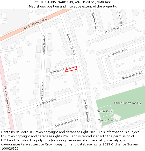 24, BLENHEIM GARDENS, WALLINGTON, SM6 9PP: Location map and indicative extent of plot