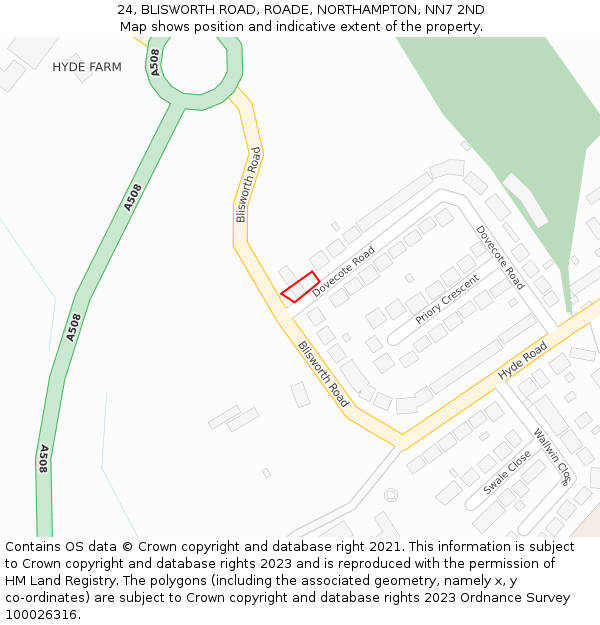 24, BLISWORTH ROAD, ROADE, NORTHAMPTON, NN7 2ND: Location map and indicative extent of plot