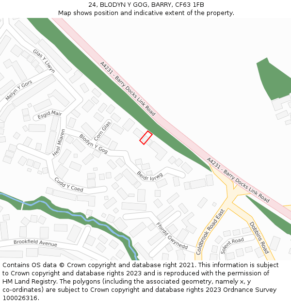 24, BLODYN Y GOG, BARRY, CF63 1FB: Location map and indicative extent of plot