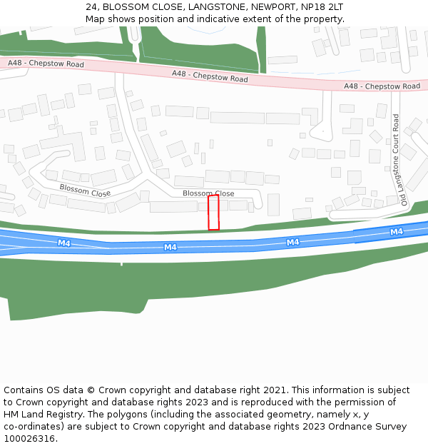 24, BLOSSOM CLOSE, LANGSTONE, NEWPORT, NP18 2LT: Location map and indicative extent of plot