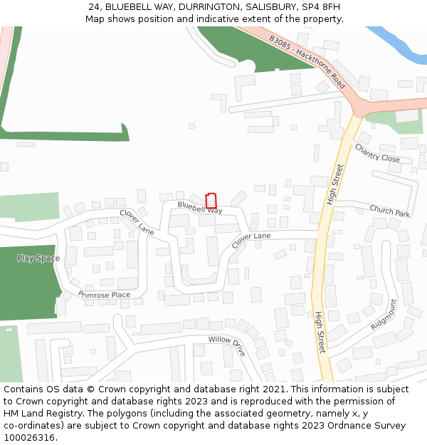 24, BLUEBELL WAY, DURRINGTON, SALISBURY, SP4 8FH: Location map and indicative extent of plot