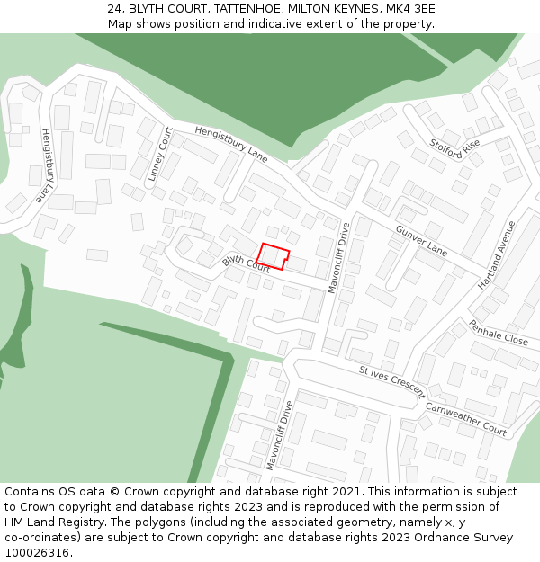 24, BLYTH COURT, TATTENHOE, MILTON KEYNES, MK4 3EE: Location map and indicative extent of plot